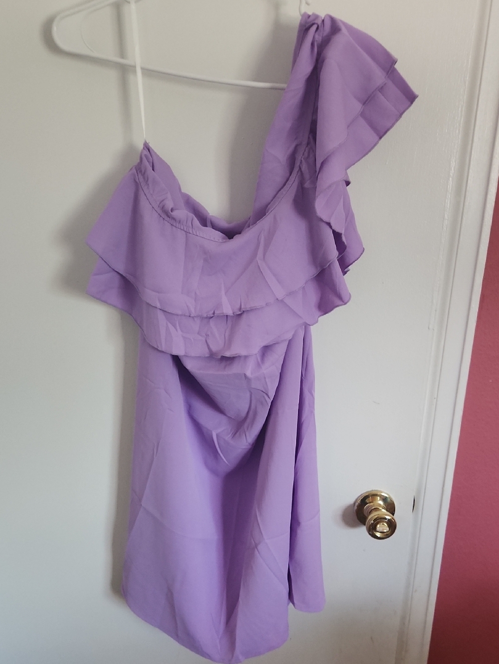 Lavender One-Shoulder Ruffle Dress